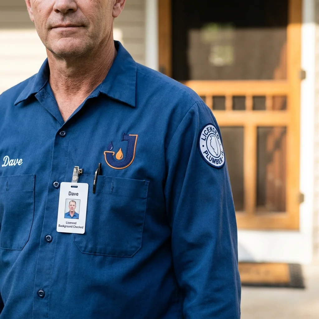 Licensed plumber showing ID badge in Fayetteville, TN