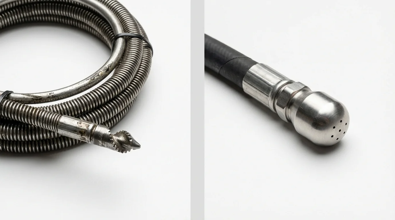 Drain snake cable and hydro jetting nozzle used for drain cleaning in Fayetteville, TN