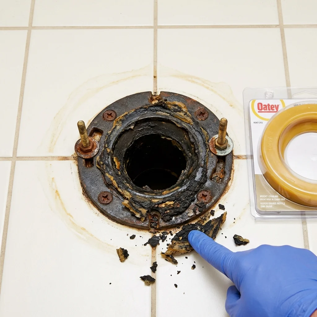 Failed wax ring showing water seepage at the base of a toilet in a Fayetteville, TN home
